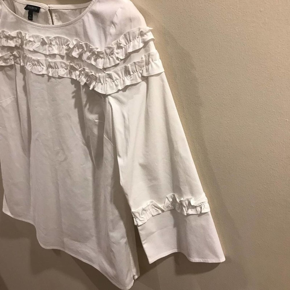 TALBOTS White Ruffle Long Sleeve Blouse Size XS - Picture 5 of 8